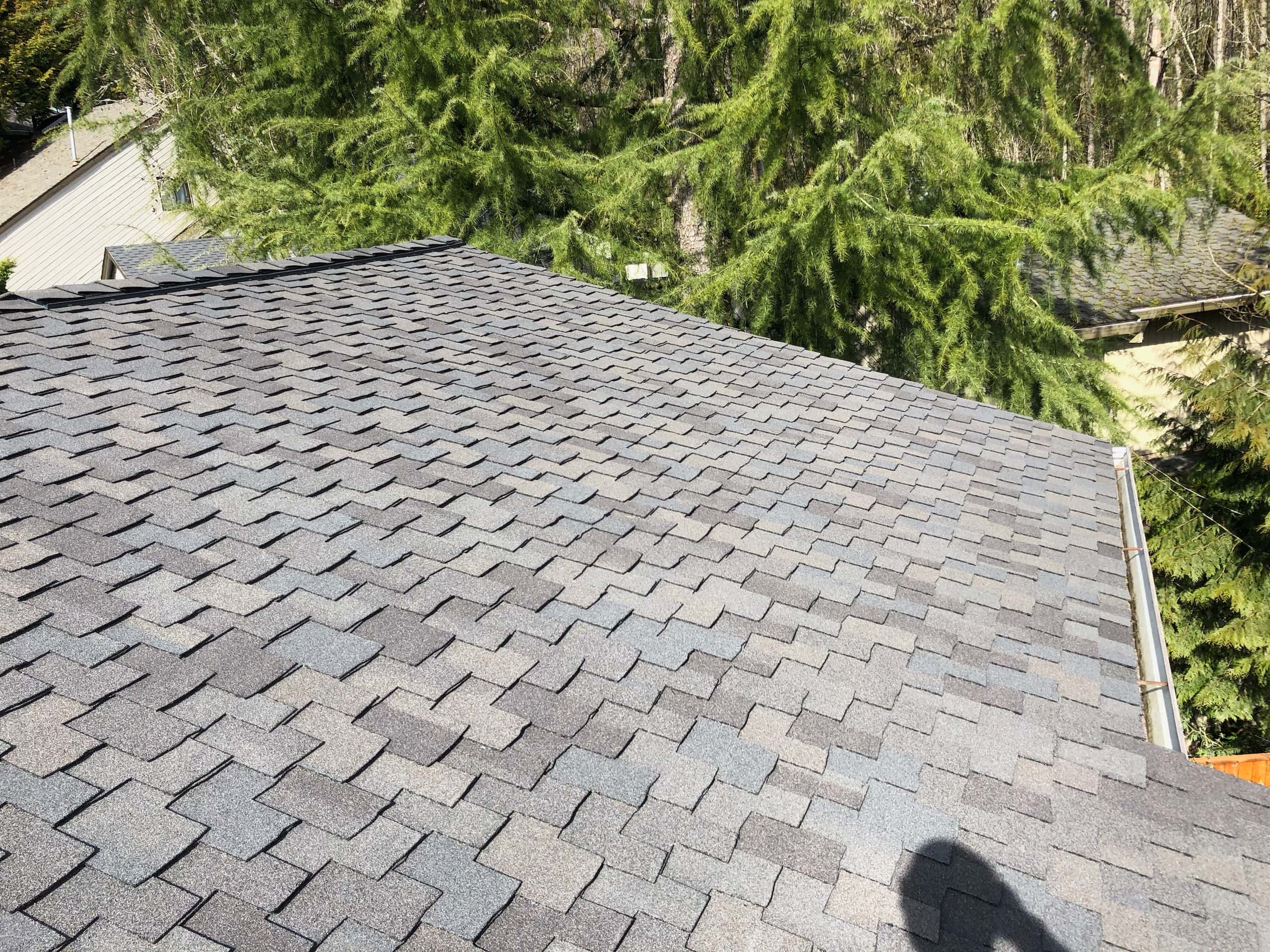 Reliance Roof Pros | West Linn | New Roof | Certainteed Presidential Shake AR in Shadow Gray | Ridge Line Gutters